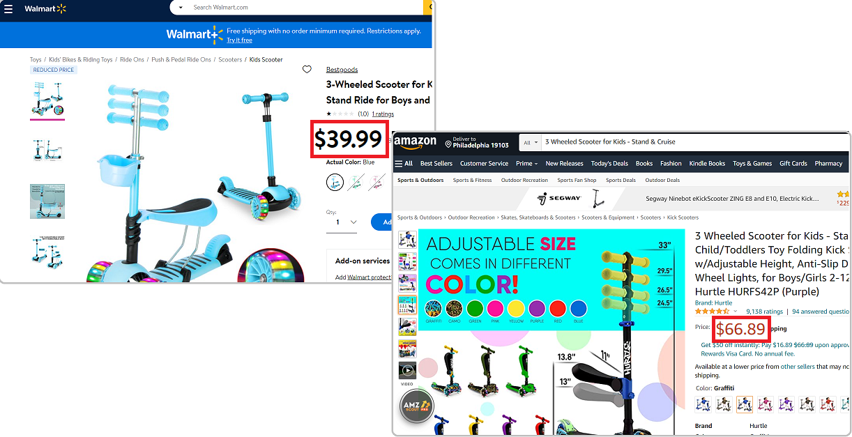 How to flip scooter from Walmart to Amazon