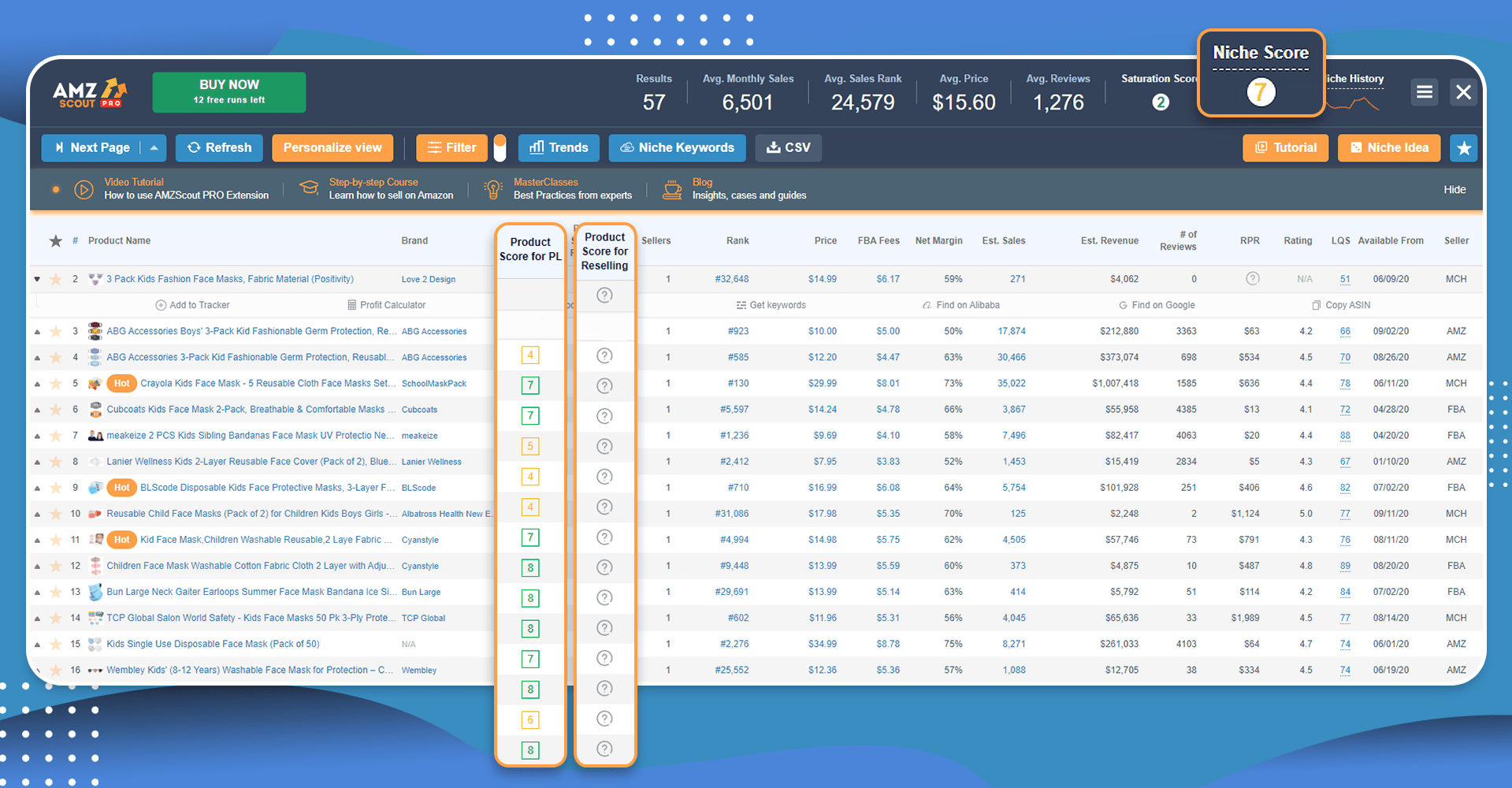 Analyze niche and product score with AMZScout