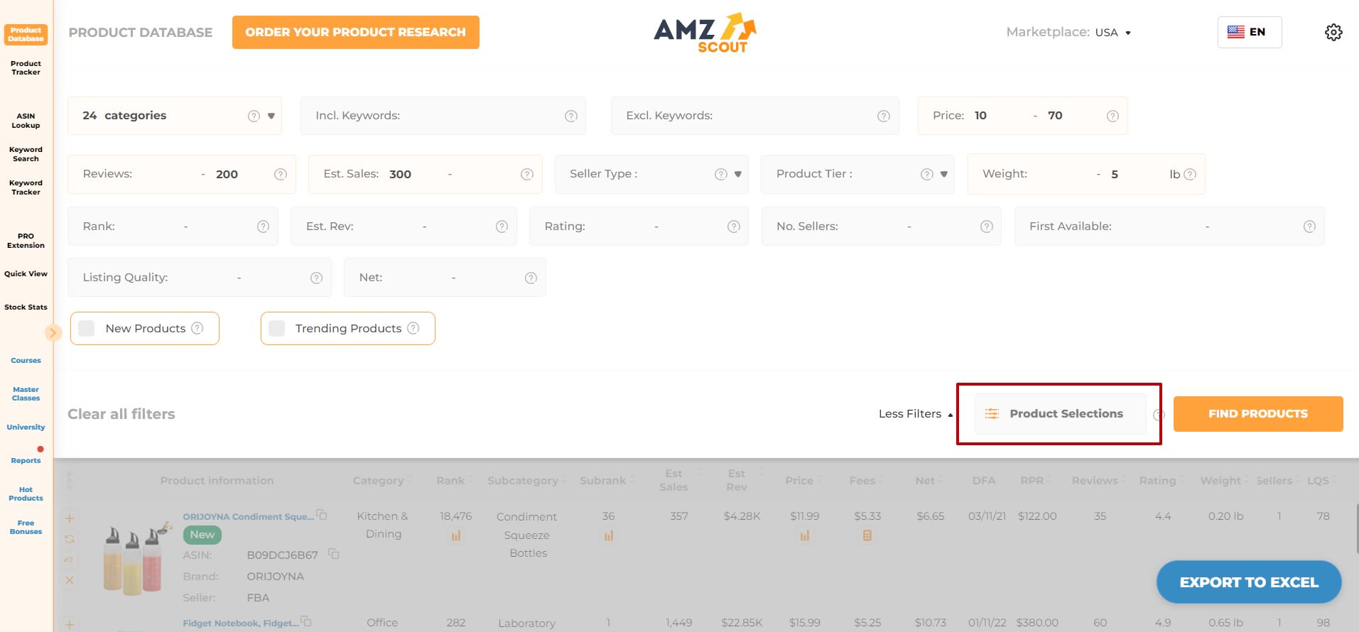 How to find products with the AMZScout Product Database