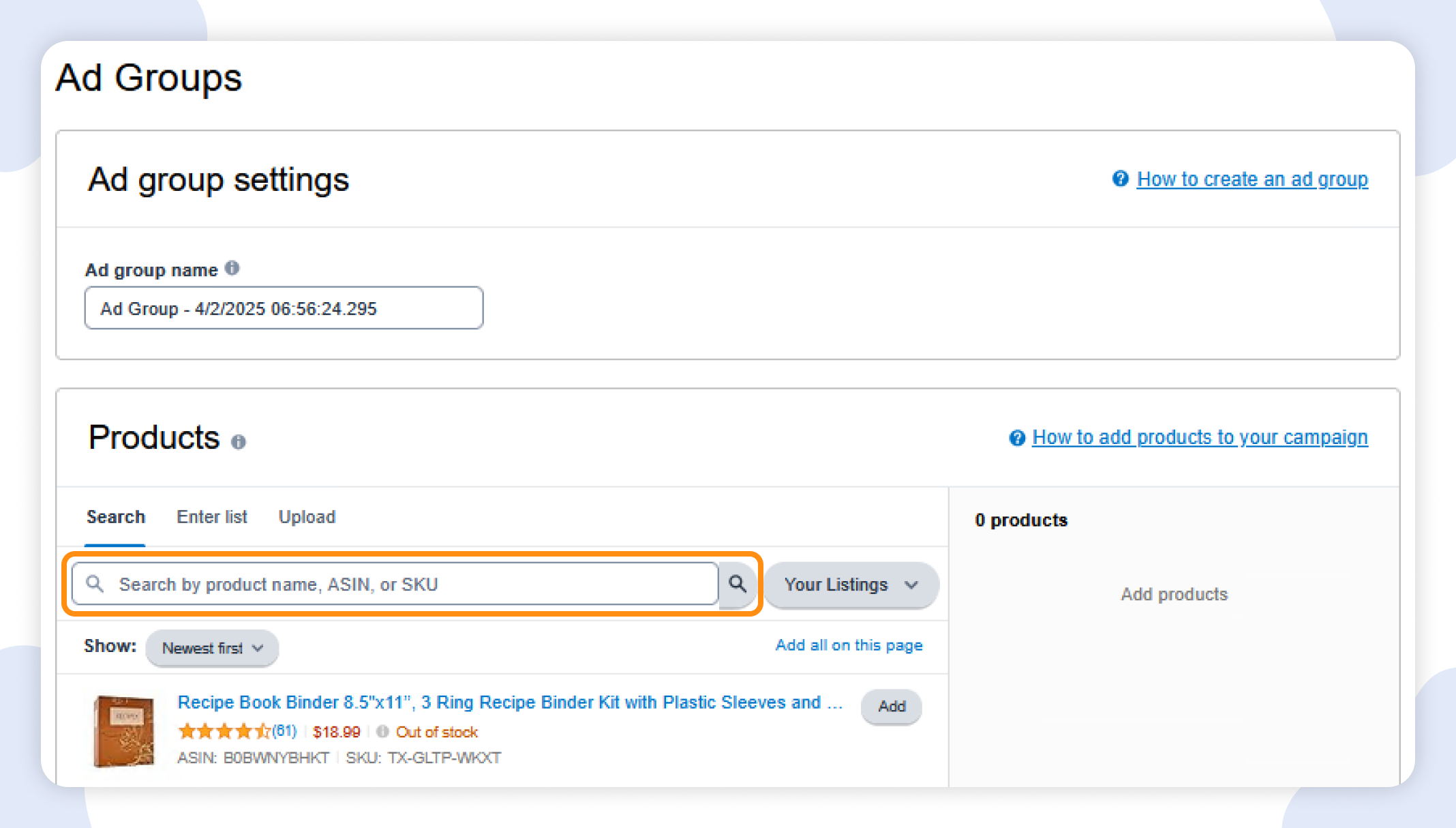 How to Set Up a Sponsored Products Ad - step 2 How to Set Up a Sponsored Products Ad - step 2