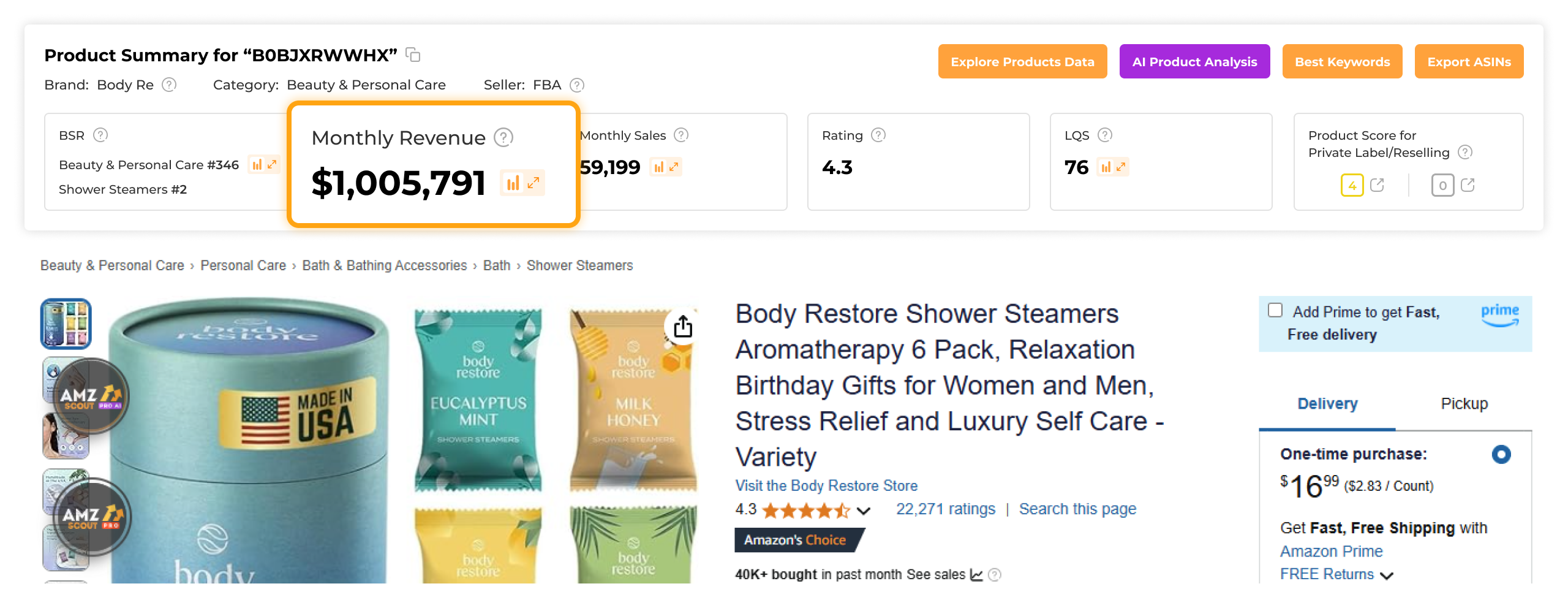 Monthly revenue of relaxation and stress-relief products based on AMZScout Pro AI 