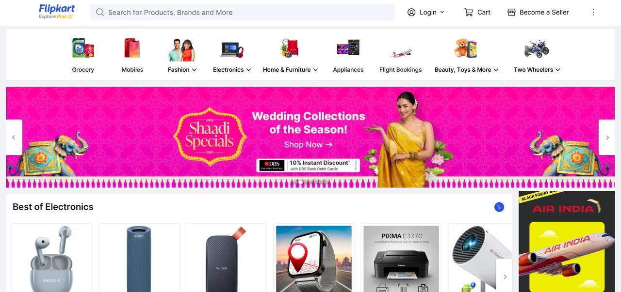 Flipkart interface Flipkart interface