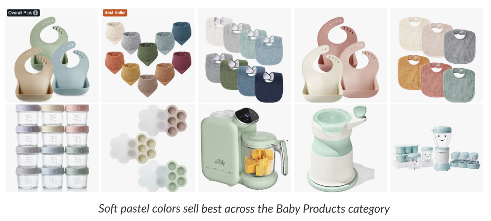 Soft pastel colors sell best across the Baby Products category