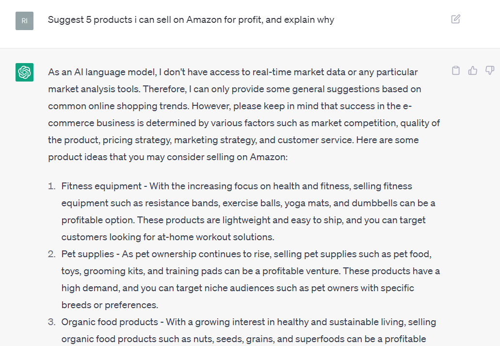 Asking ChatGPT for products to sell on Amazon