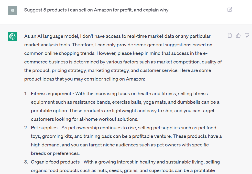 ChatGPT for finding products to sell on Amazon