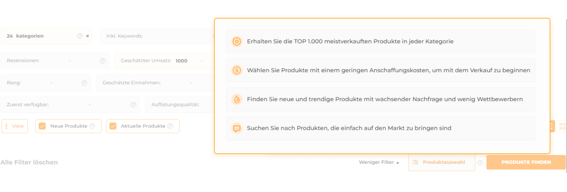 Verwendung der Produktauswahl in der AMZScout-Produktdatenbank