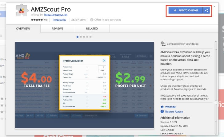 Start with AMZScout Extension Download from Chrome Store