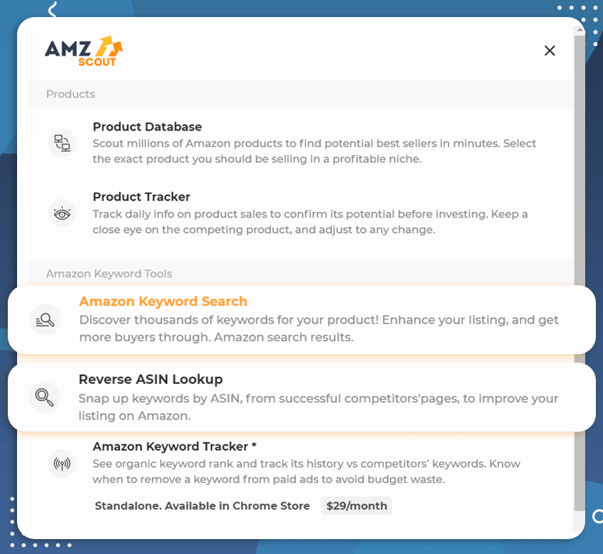 AMZScout Amazon keyword research tools for sellers