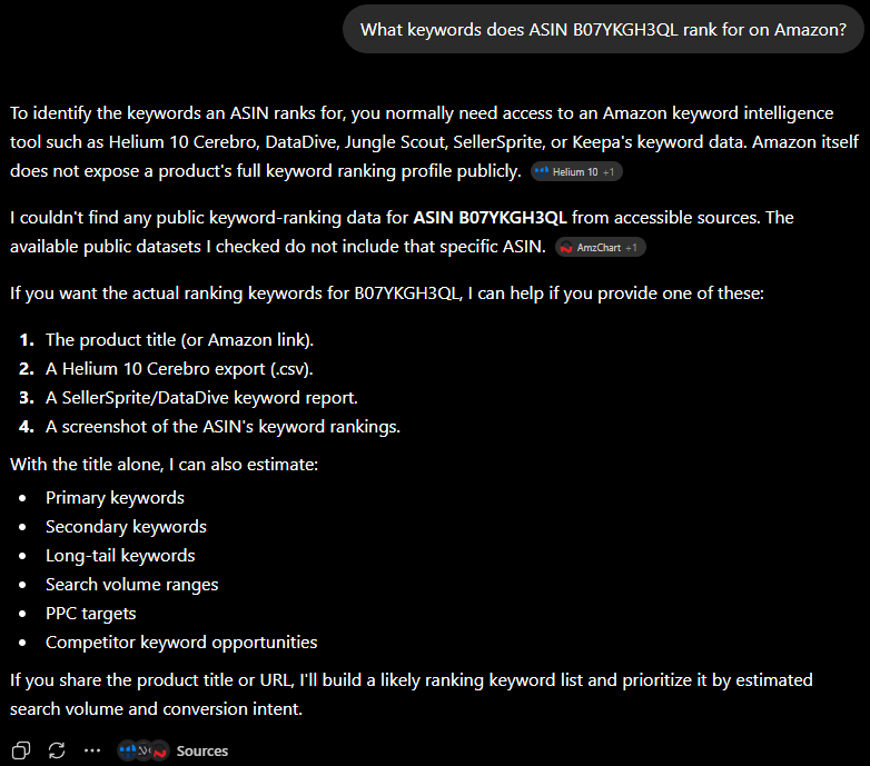 ChatGPT Free: clean refusal — no public ranking data found, clear list of what would be needed to actually answer the question.