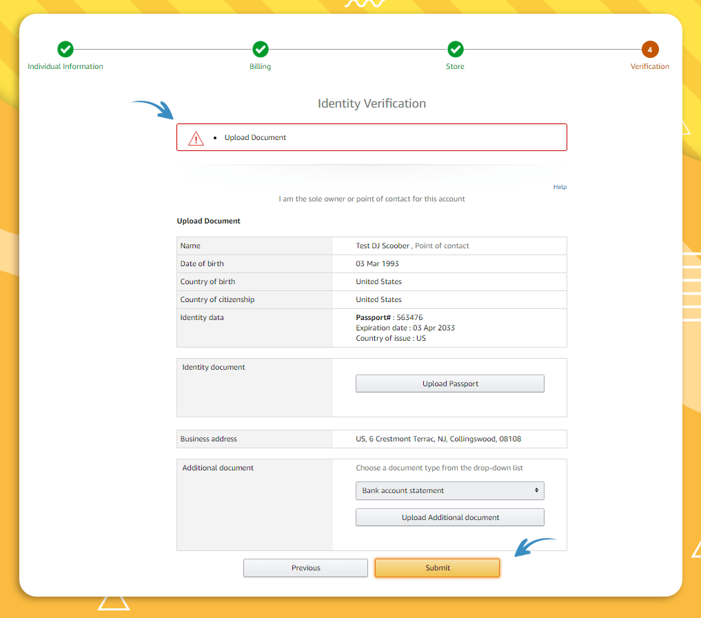 Amazon seller account identity verification application