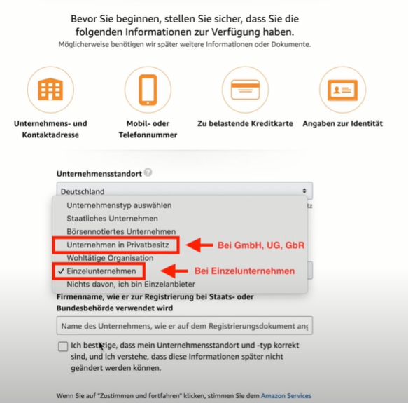Richten Sie ein Amazon-Verkäuferkonto ein