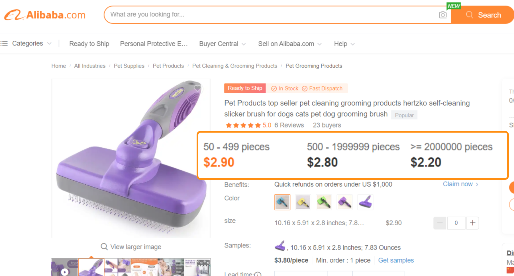 Hertzko Self-Cleaning Slicker Brush manufacturing cost