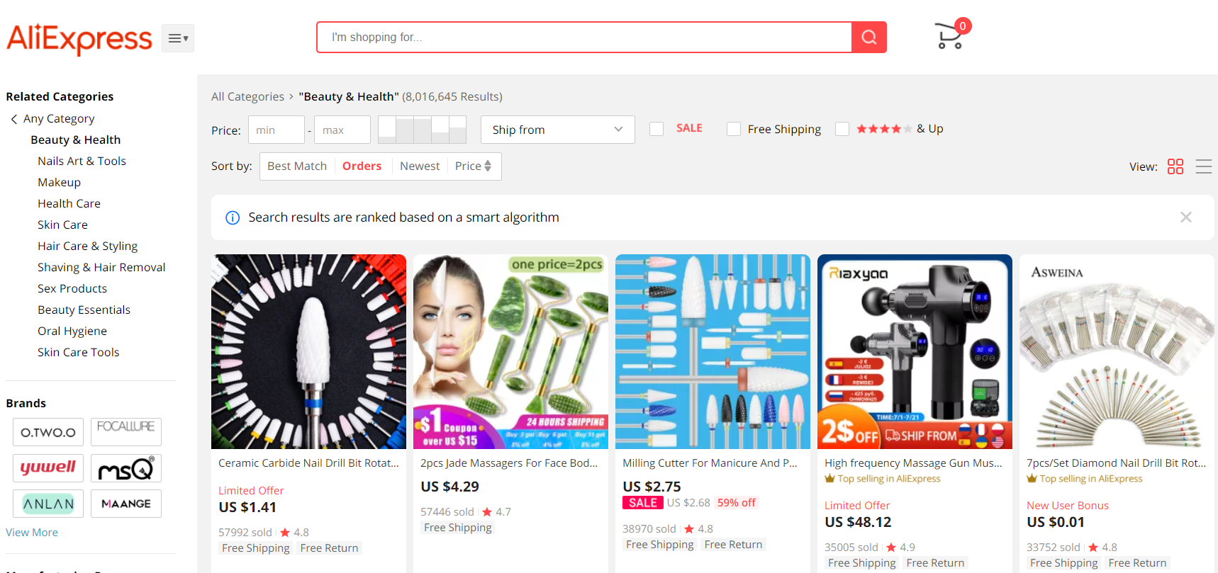 Top selling products in the beauty & health category on Aliexpress