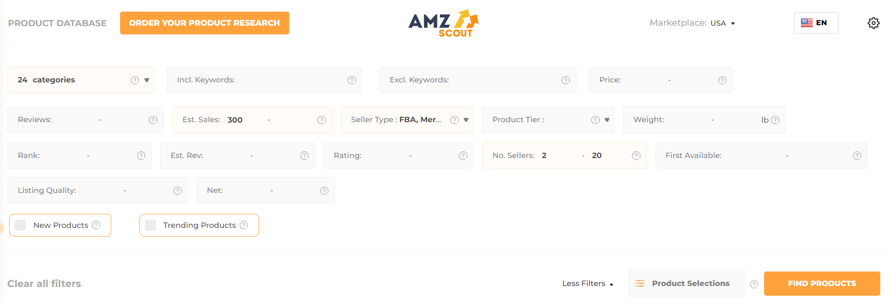 Searching for wholesale products using the AMZScout Product Database