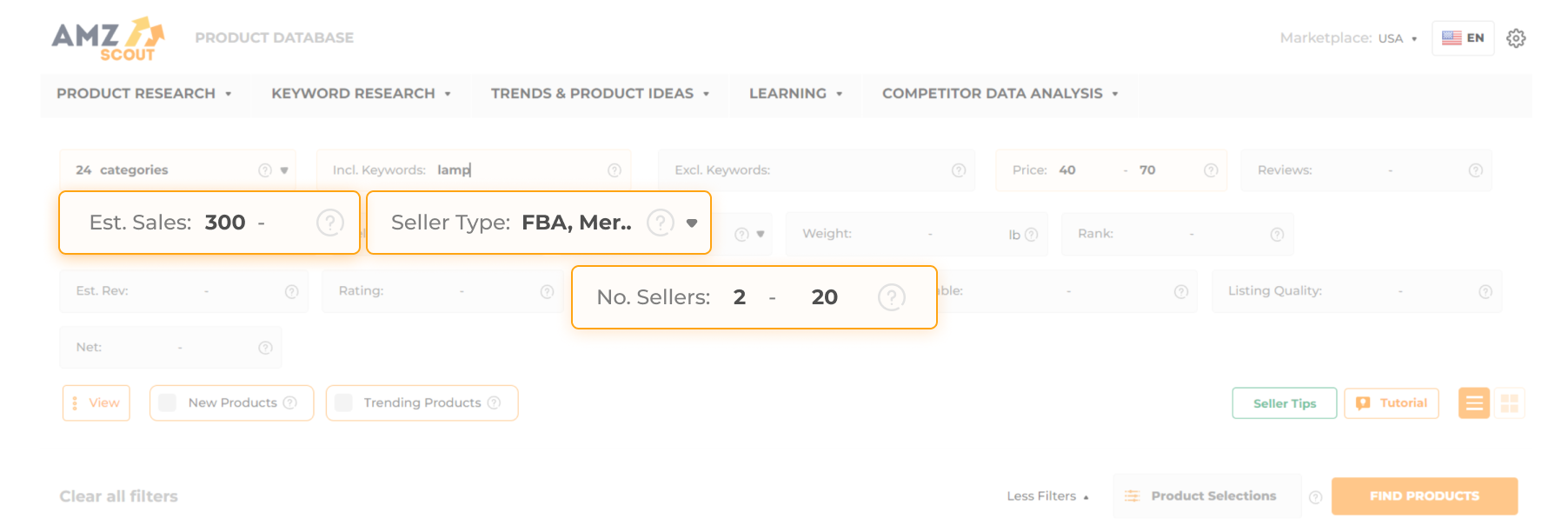 Searching for wholesale products using the AMZScout Product Database