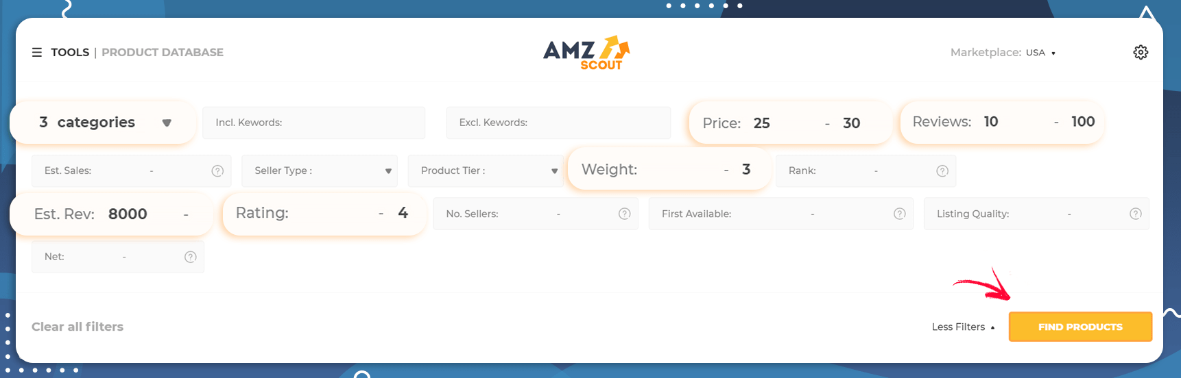 Setting Filters in the AMZScout Product Database