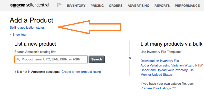 See status of your application for Amazon restricted products