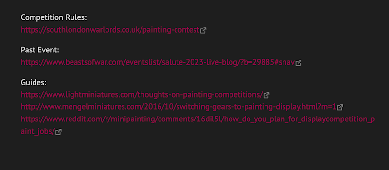 Screenshot of links file