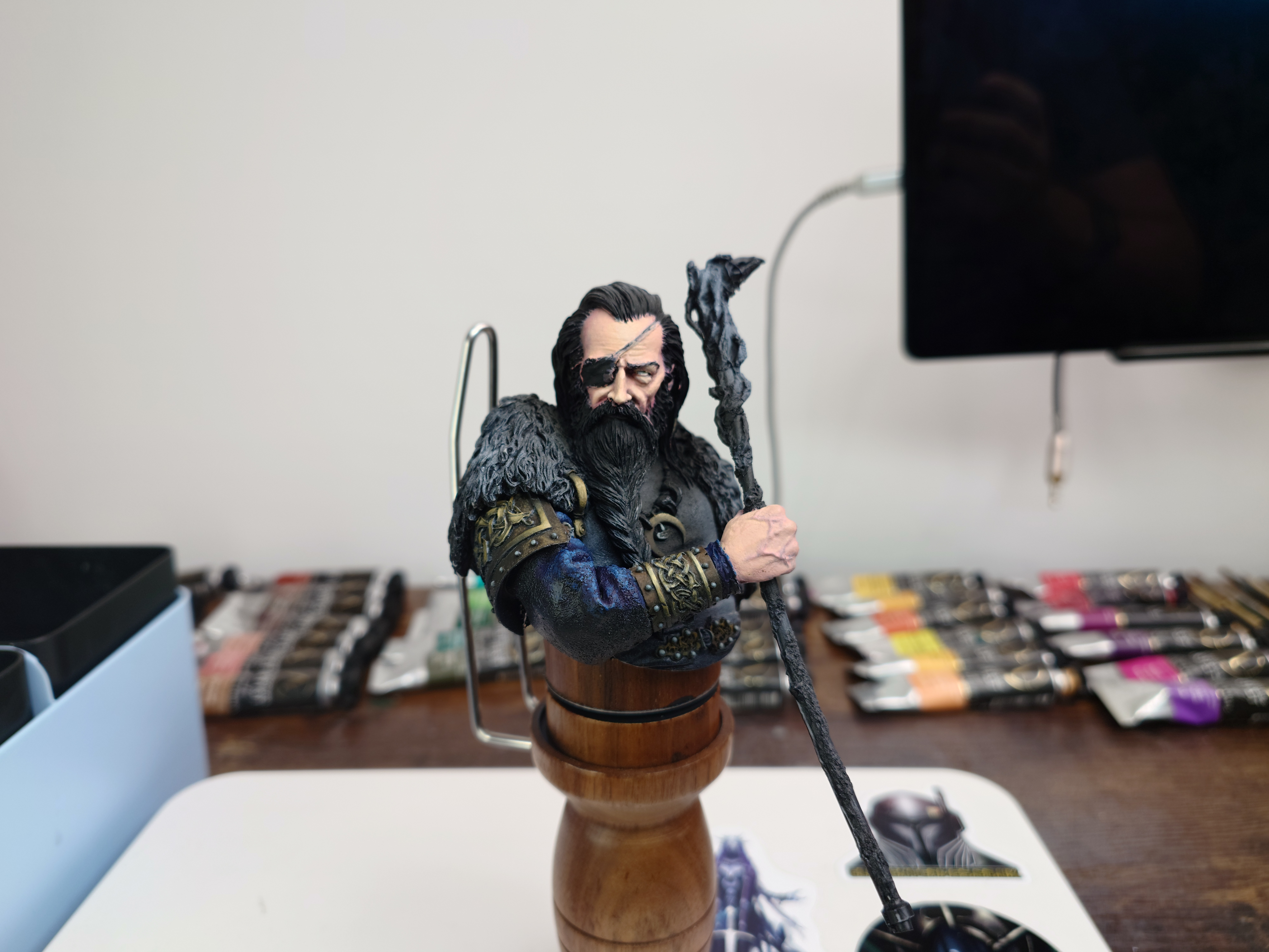 Front View of Odin Bust with Jacket Arm Painted