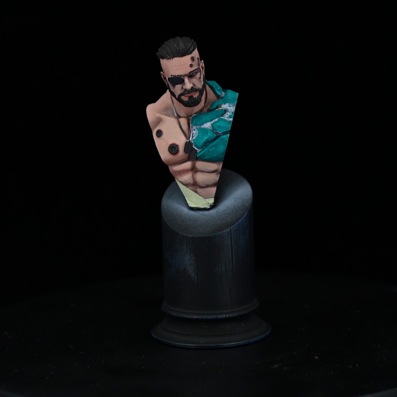 Front view of John Hancock with base colors