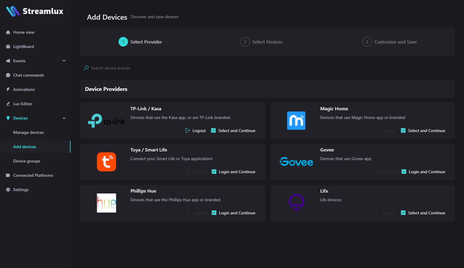 Large screenshot of the Streamlux desktop application