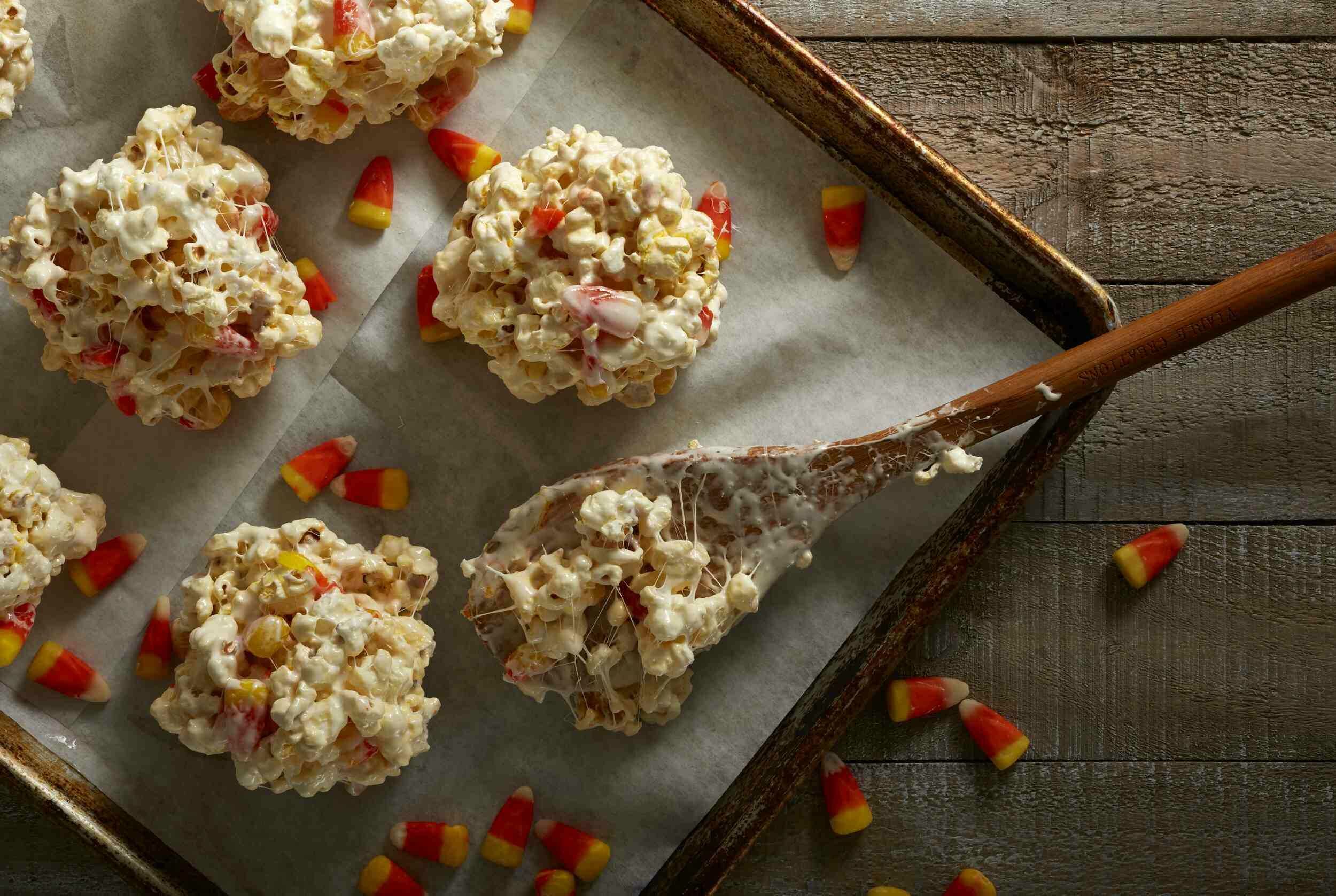 Easy Candy Corn Popcorn Balls