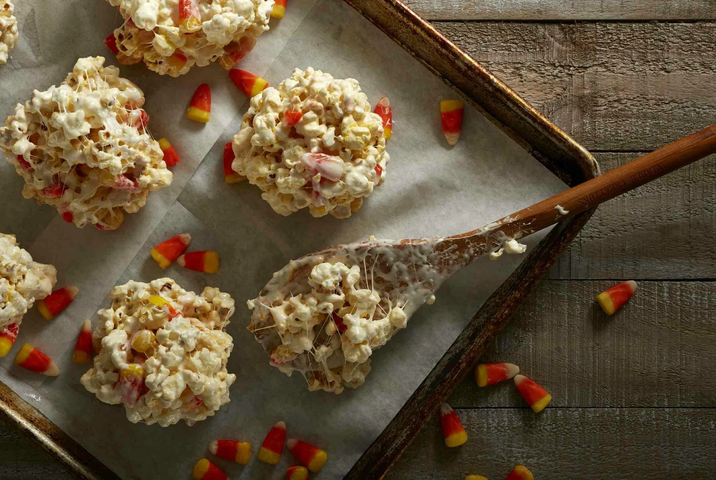 Easy Candy Corn Popcorn Balls