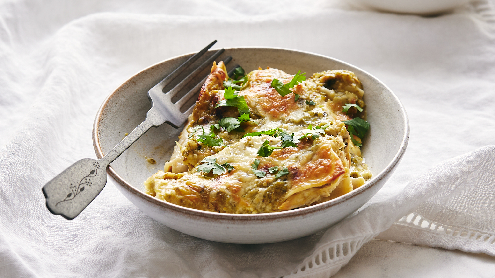 Creamy Tomatillo Enchilada Casserole