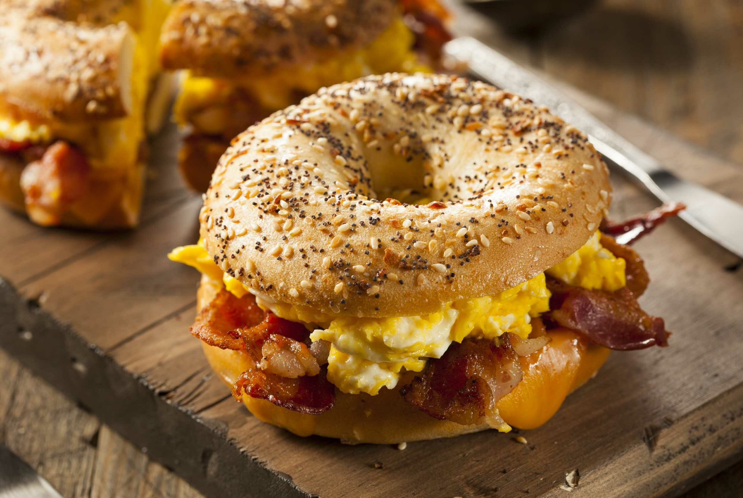 Hearty Breakfast Bagel Sandwich   Hearty Breakfast Bagel Sandwich Image