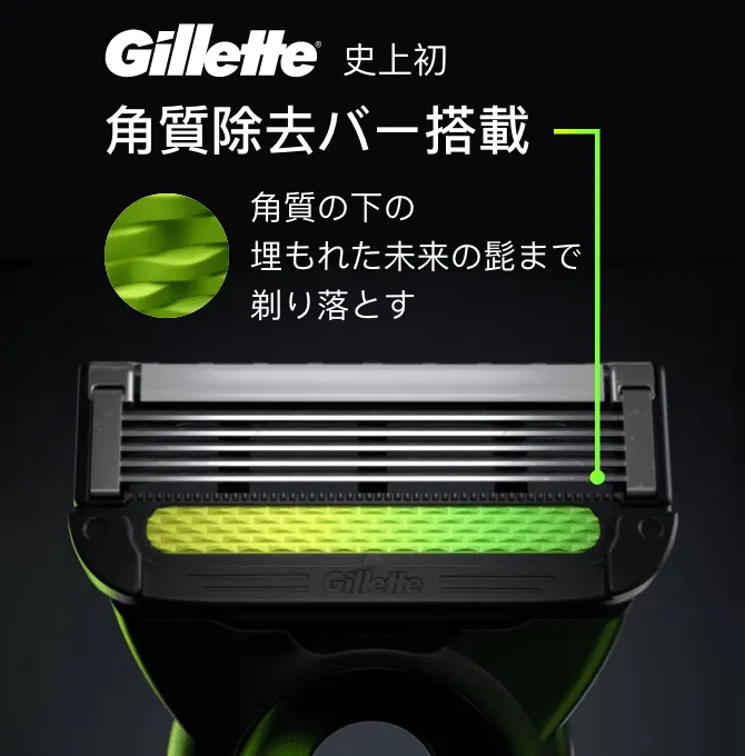 Gillette 史上初 角質除去バー搭載。角質の下の埋もれた未来の髭まで剃り落とす