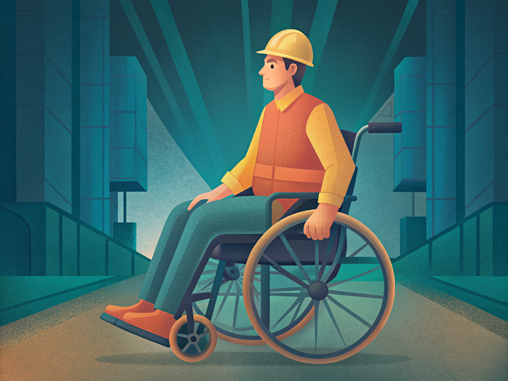Digital image of construction worker in a wheelchair