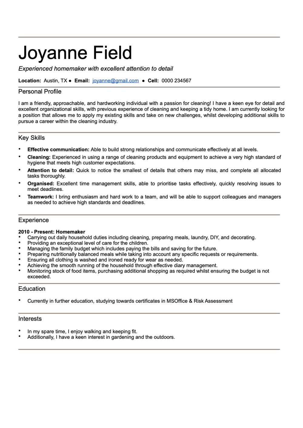 resume examples no experience