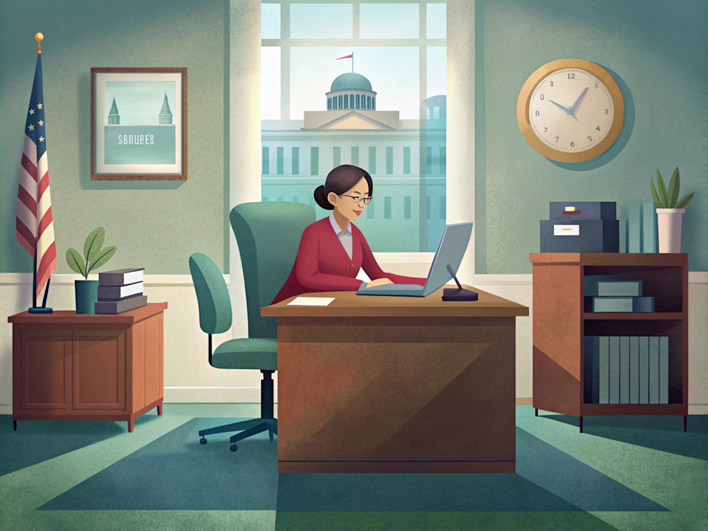 Lady working for government in an office