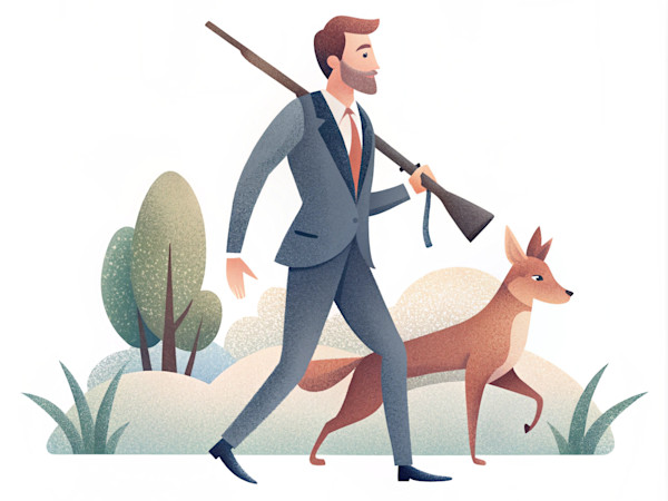 a hunter in a corporate suit hunting for a job