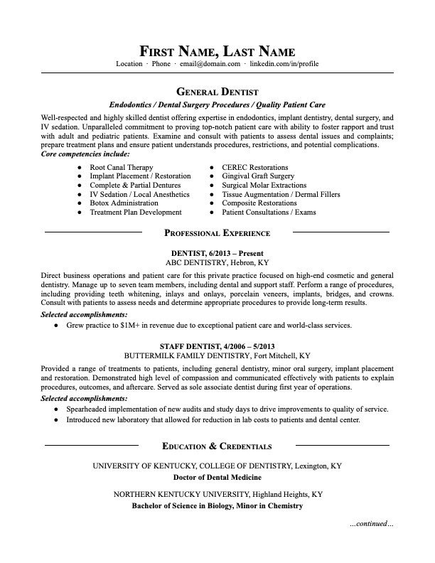 dental resume mission statement