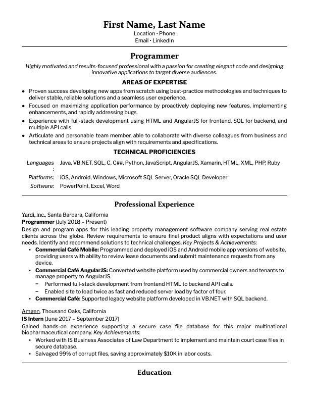project management description for resume