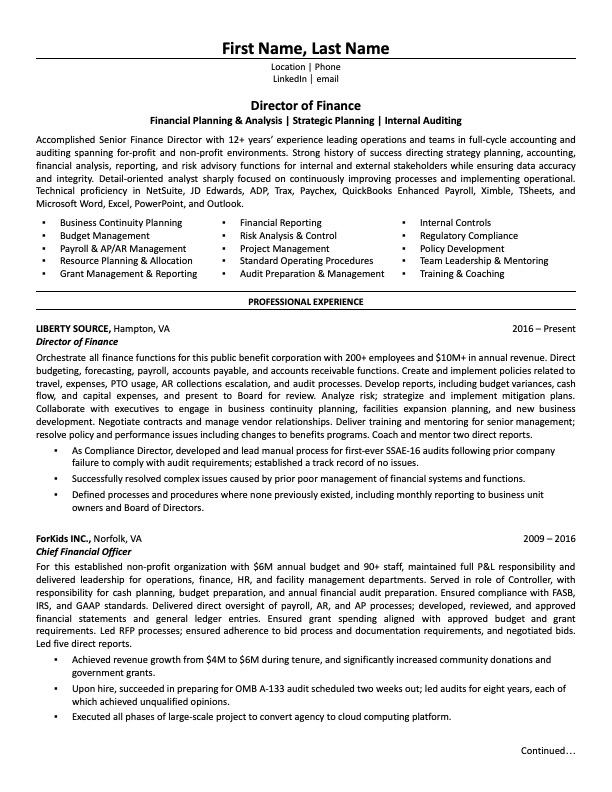 Finance Director Resume Example TopResume   Finance Director 1 