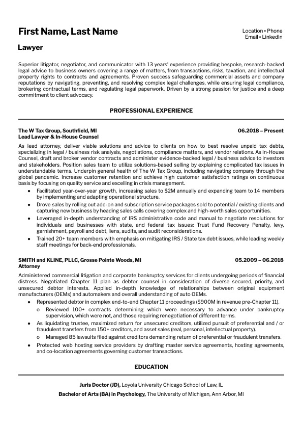 Lawyer Resume Example TopResume   Lawyer 