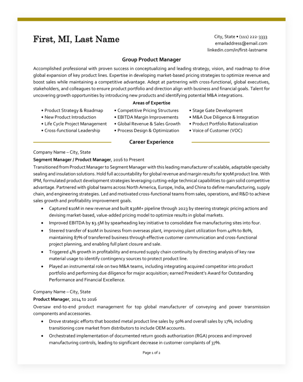 Example of a resume with an advanced template
