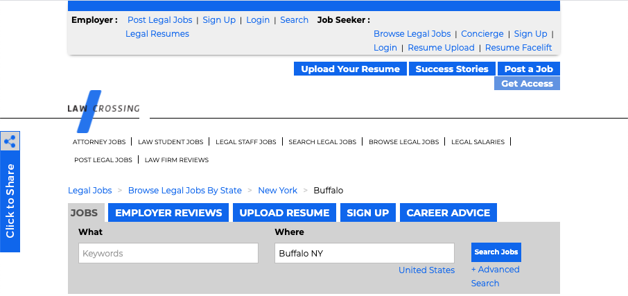 Lawcrossing.com legal jobs in Buffalo NY