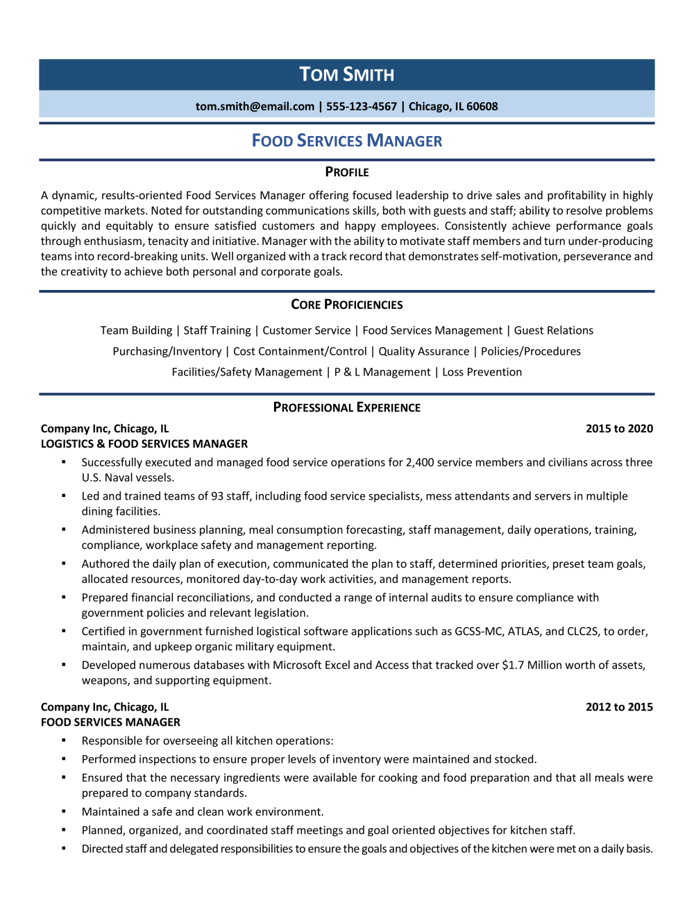 Food Services Manager Resume Template 0