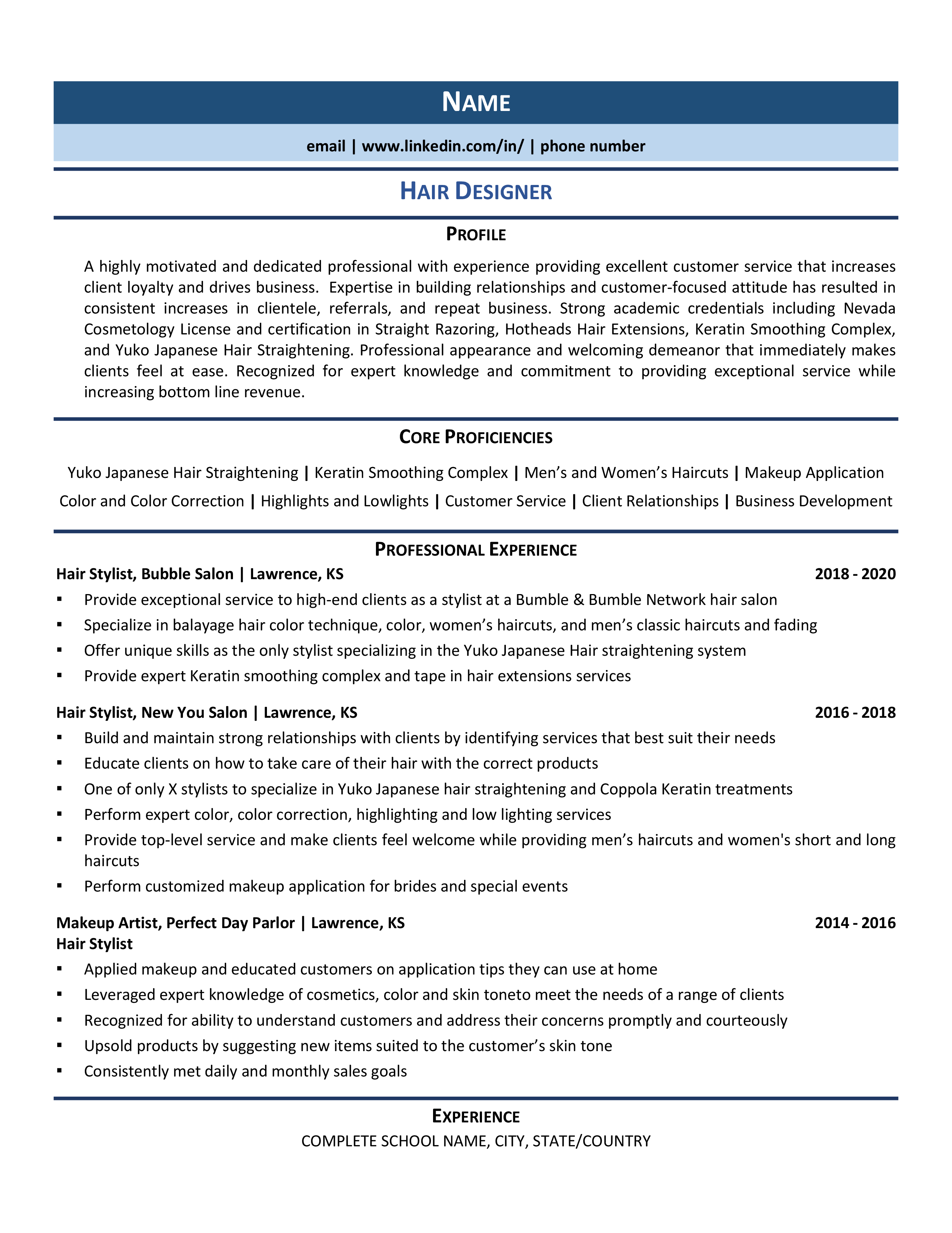 Hair Designer Resume Template