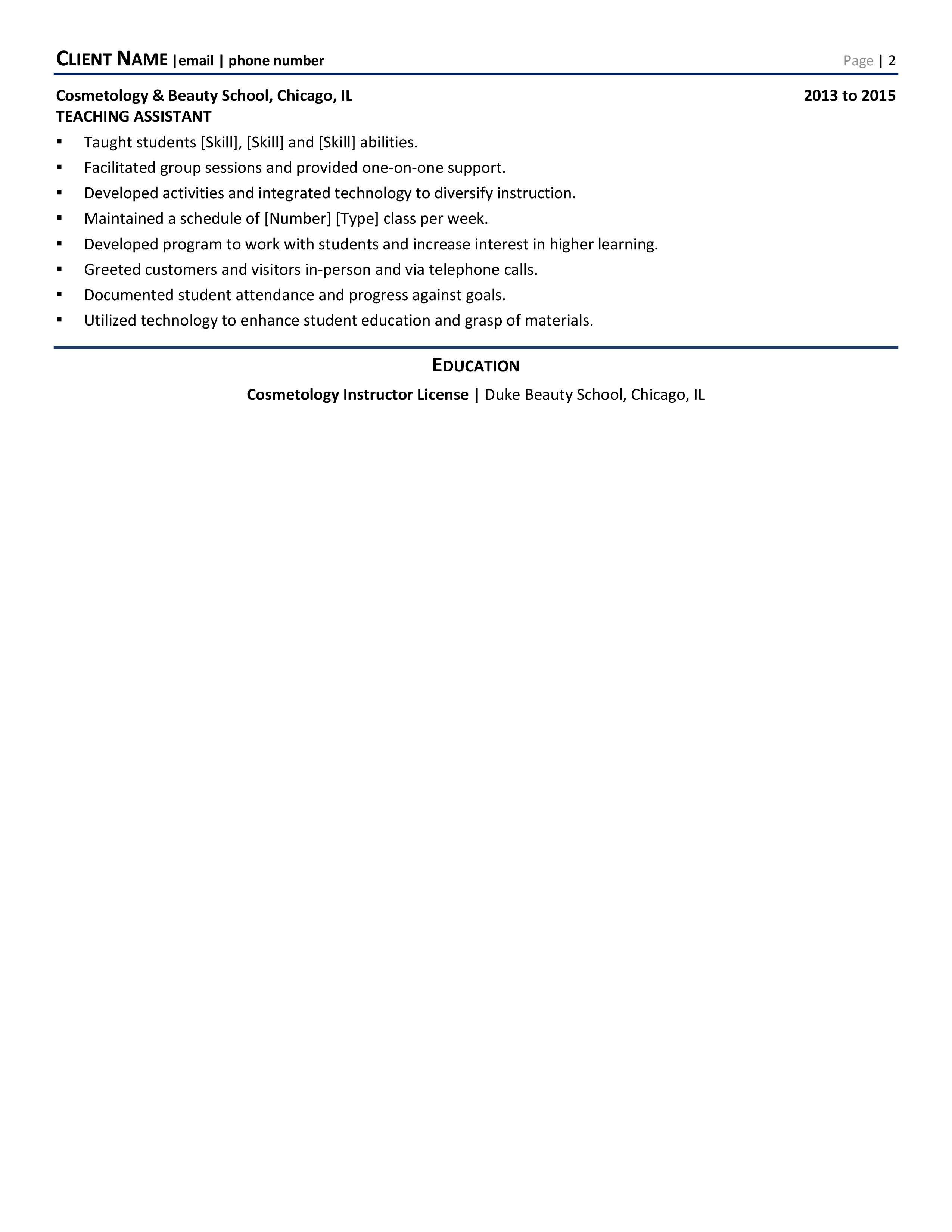 Cosmetology Educator Resume Example - Cosmetology Educator Resume Example 1 1 