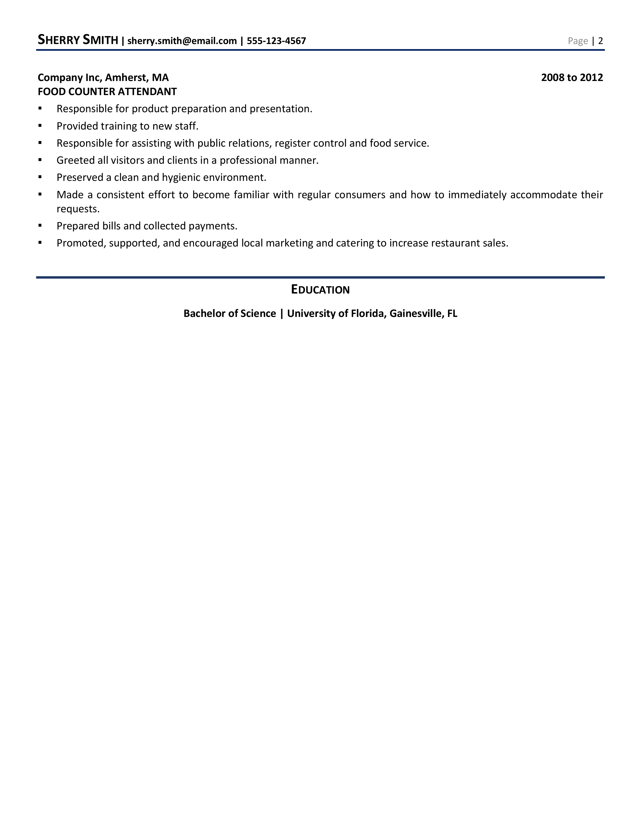 Hostess Resume Template 1