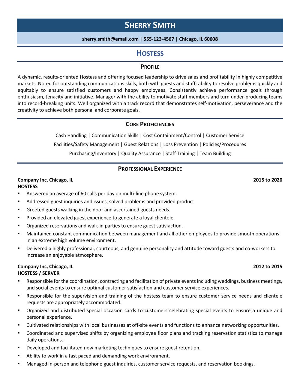 Hostess Resume Template 0