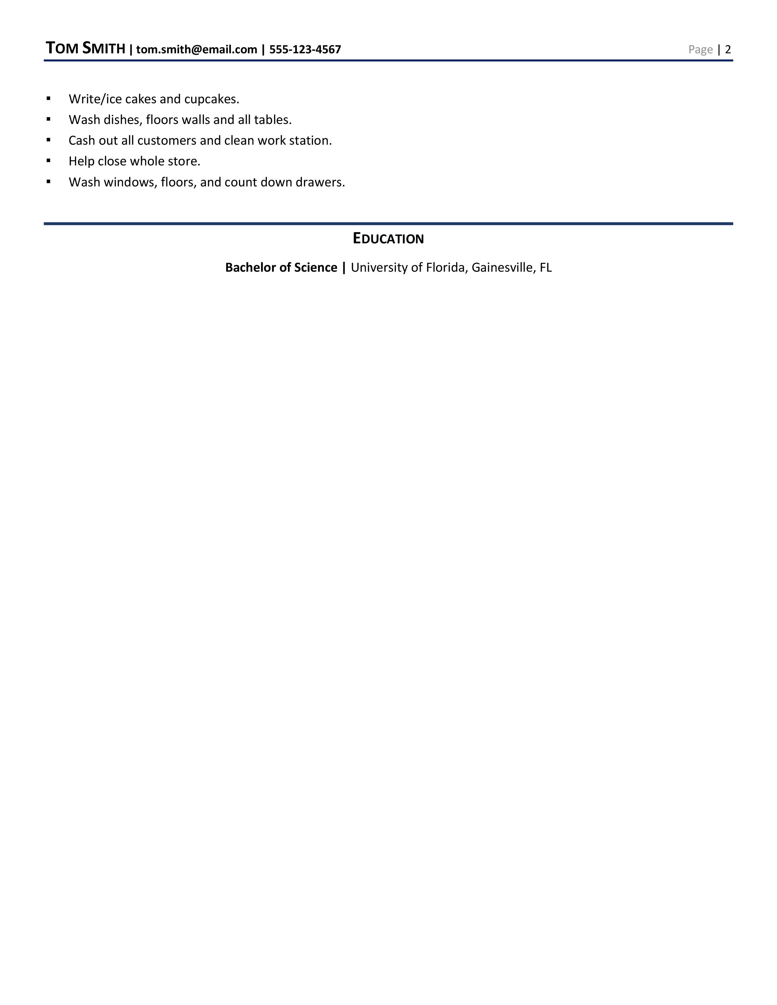 Bakery Worker Resume Template 1