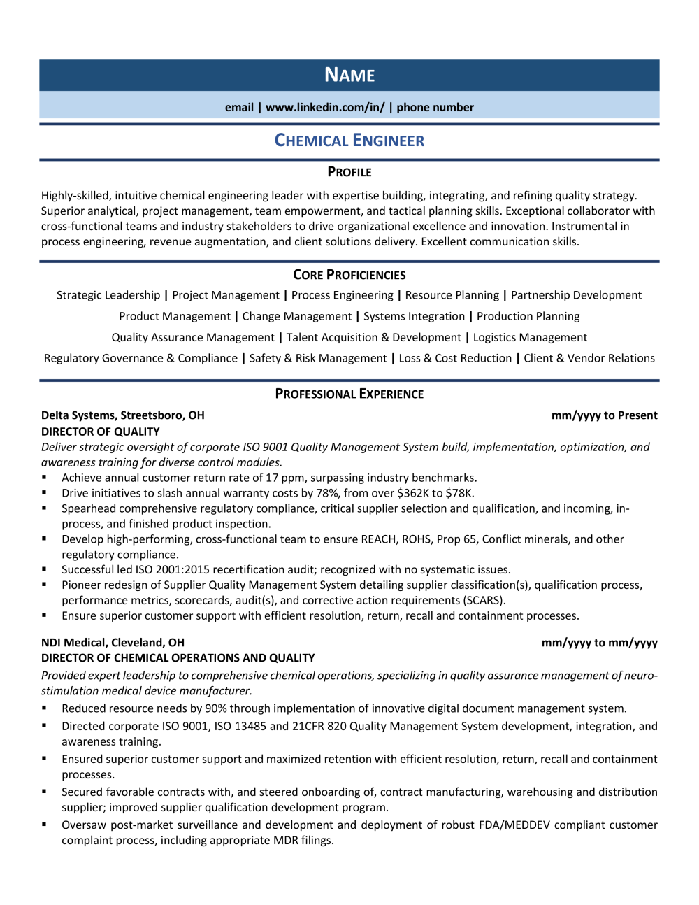 Chemical Engineer Resume Template 0