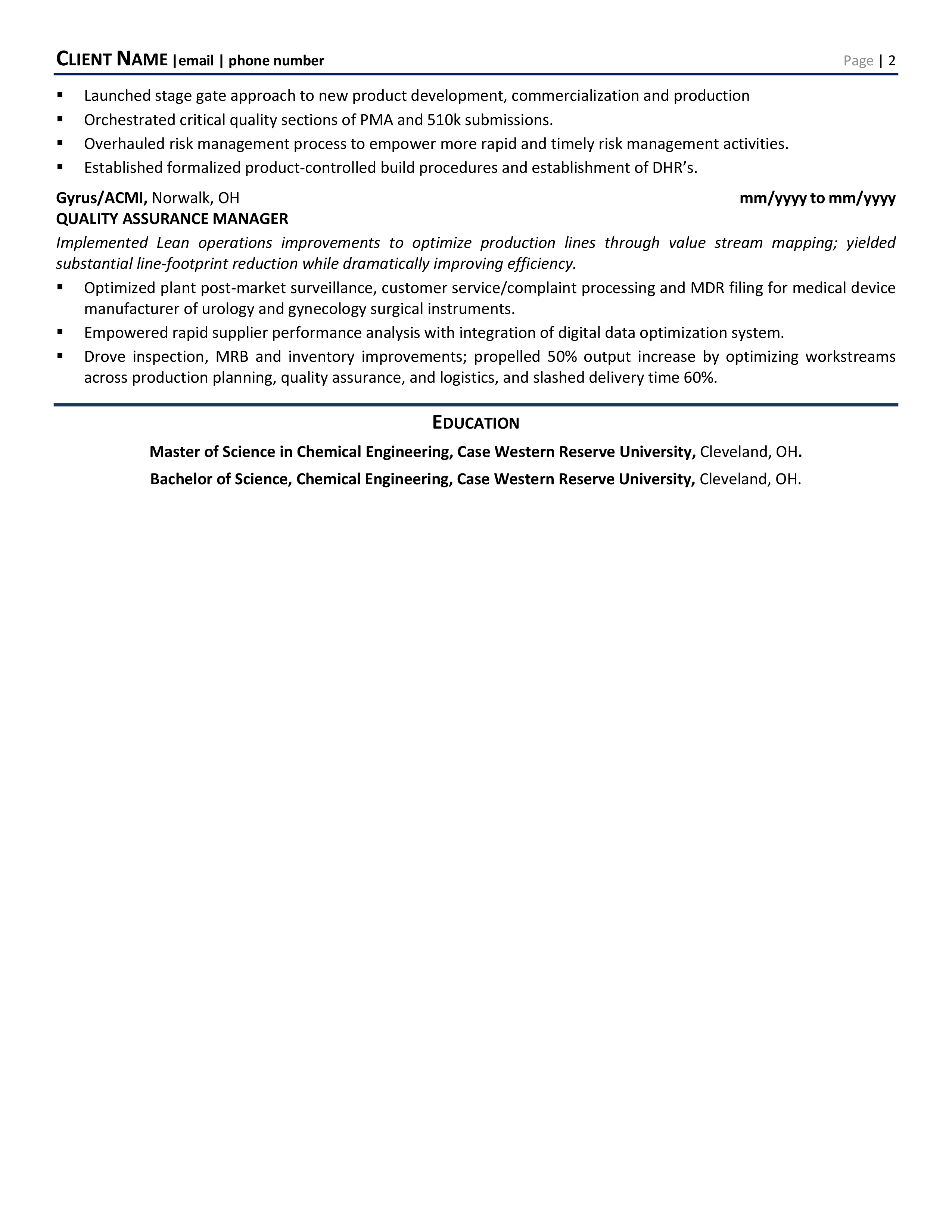 Chemical Engineer Resume Template 1