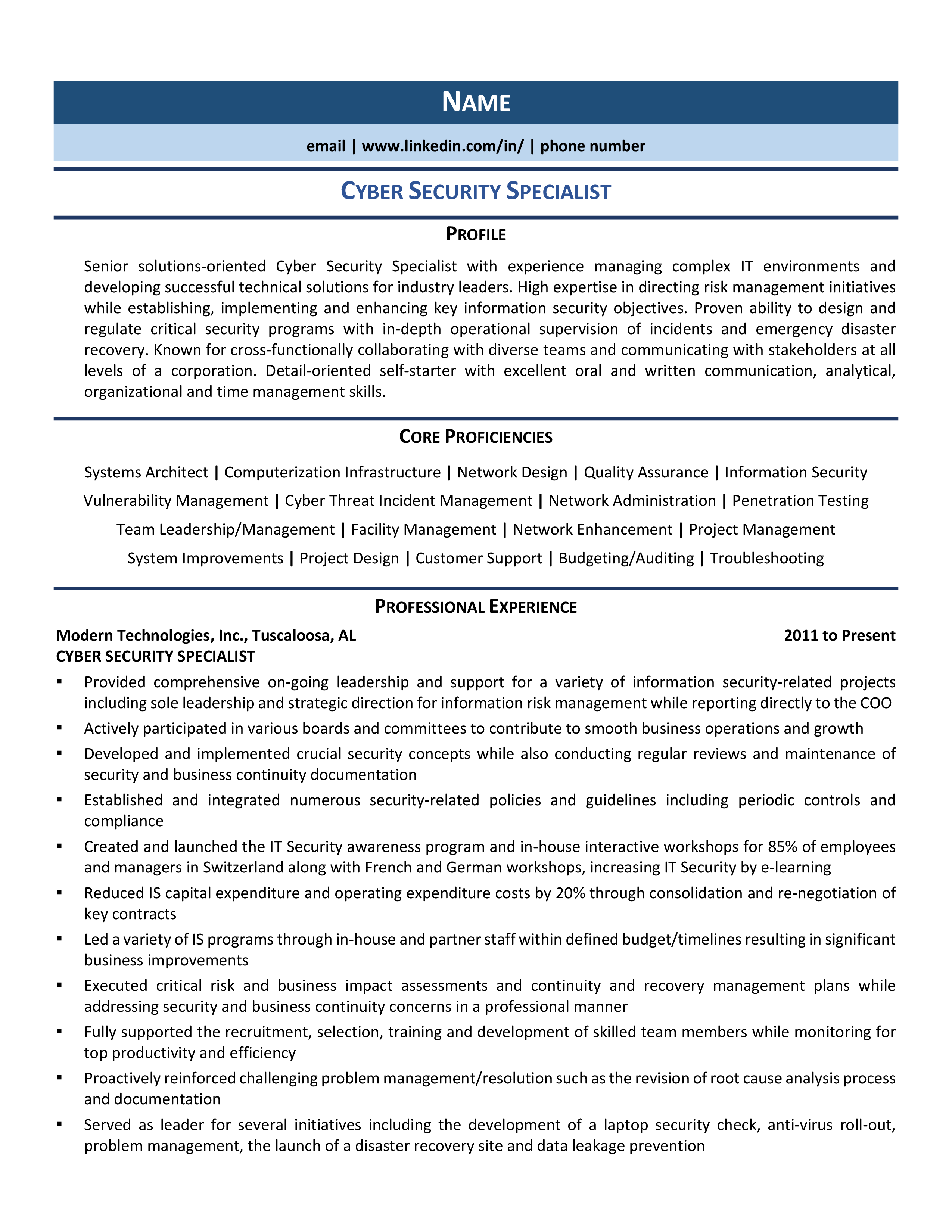 entry level cybersecurity resume sample