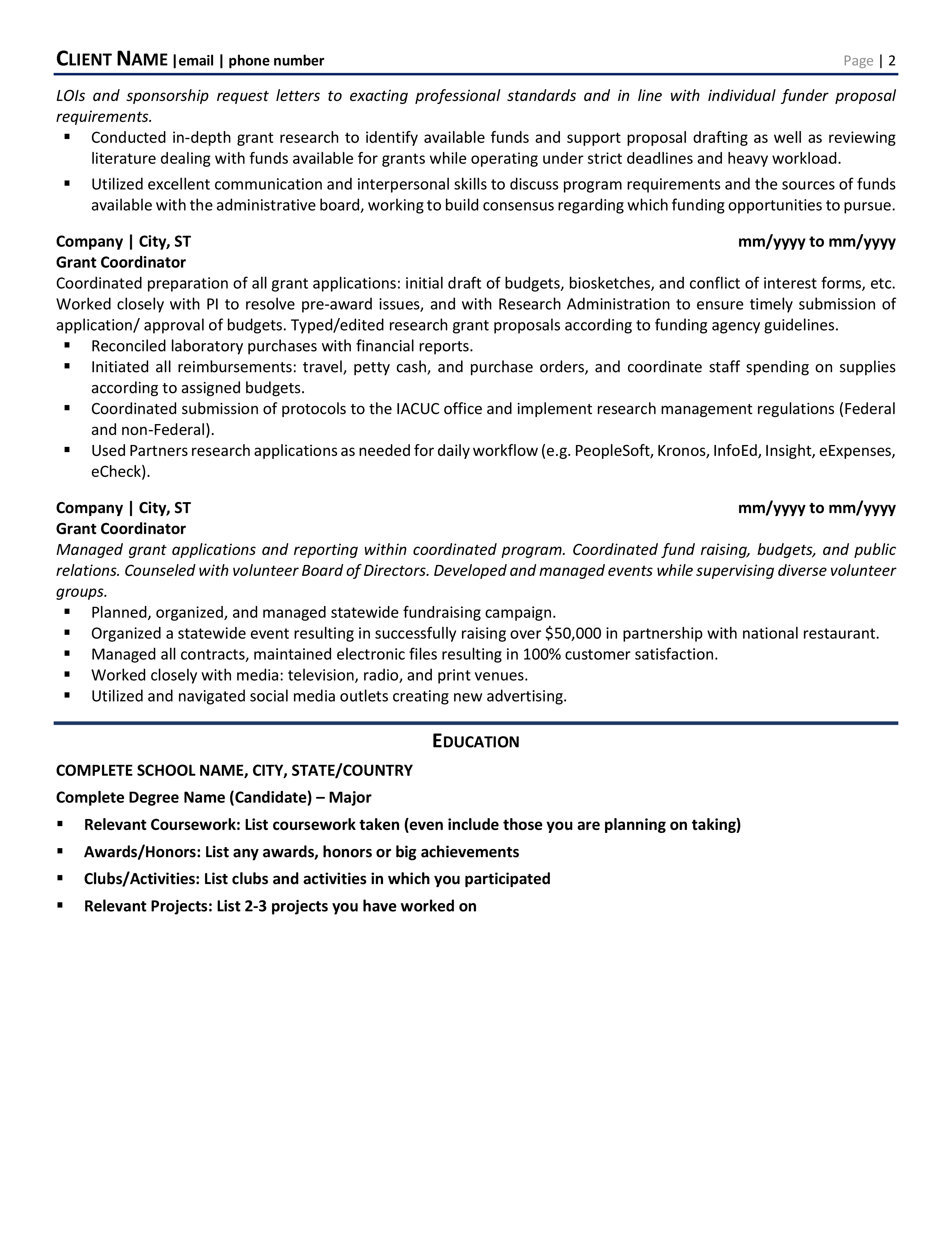 Grants Coordinator Resume Example & Template for 2021 | ZipJob